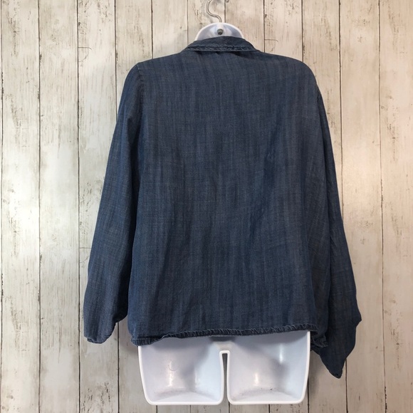 Peck & Peck Chambray Lyocell Open Front Roll Tab Sleeves Blazer Large - Picture 2 of 9